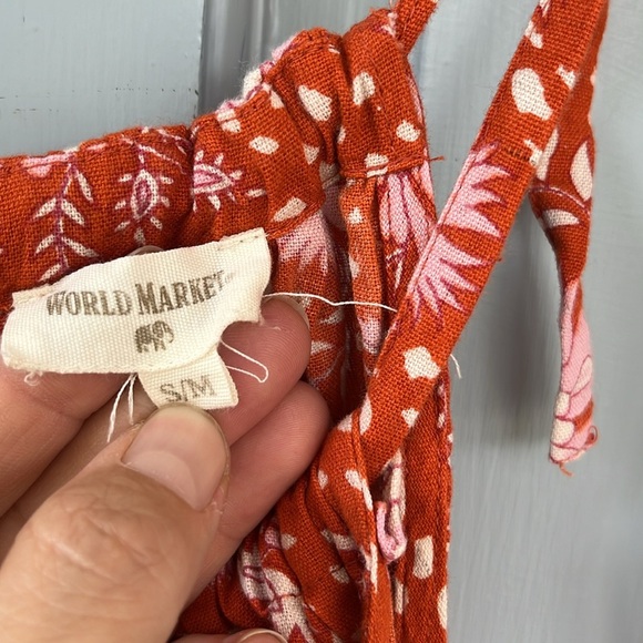 World Market Estrella Floral Dot Fall Orange Maxi Swing Dress Women’s Size S/M - Picture 6 of 13